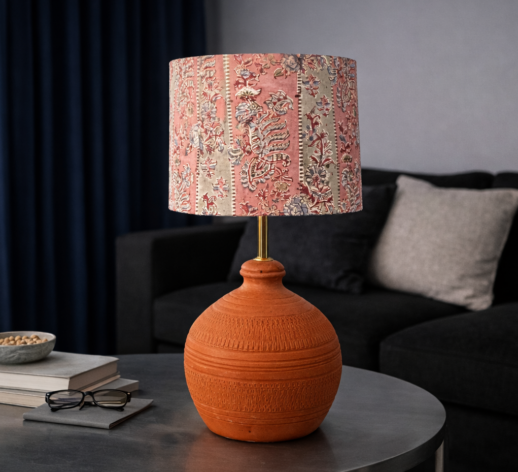 Kalamkari Vertical Rythm Drum & Koora Earth Red Combo