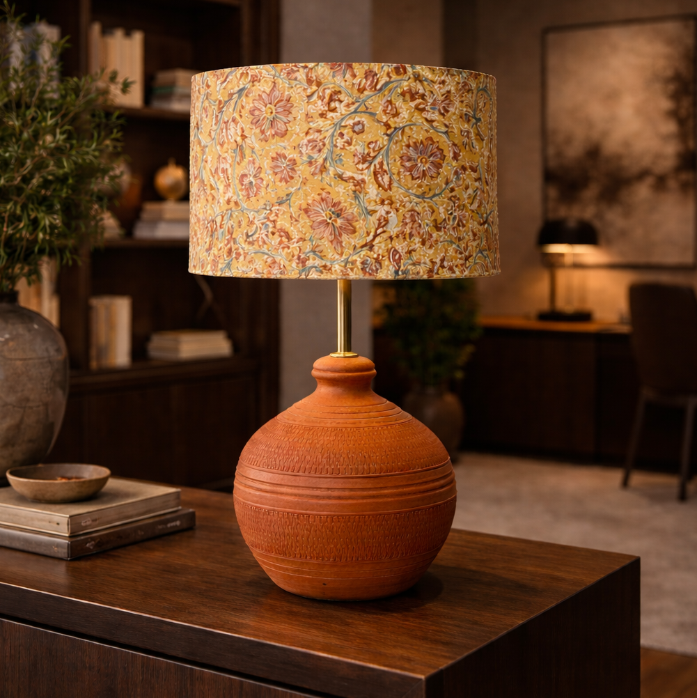 Golden Kalamkari Drum & Koora Earth Red Combo