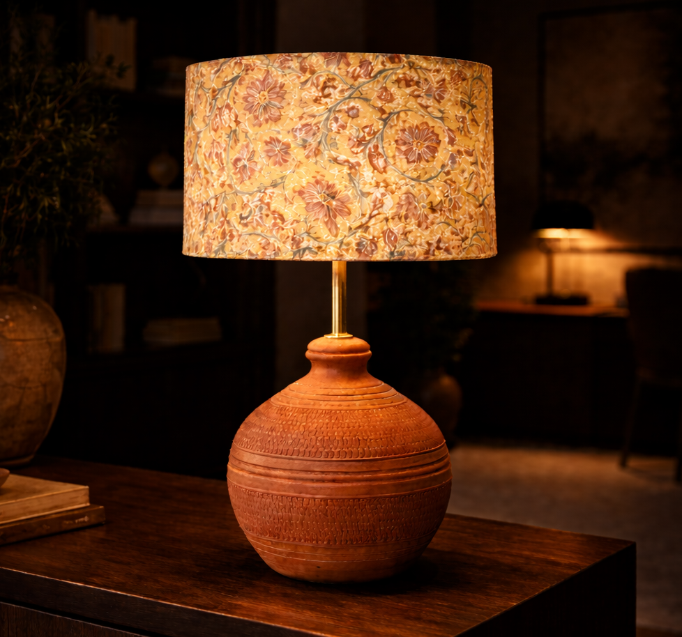 Golden Kalamkari Drum & Koora Earth Red Combo