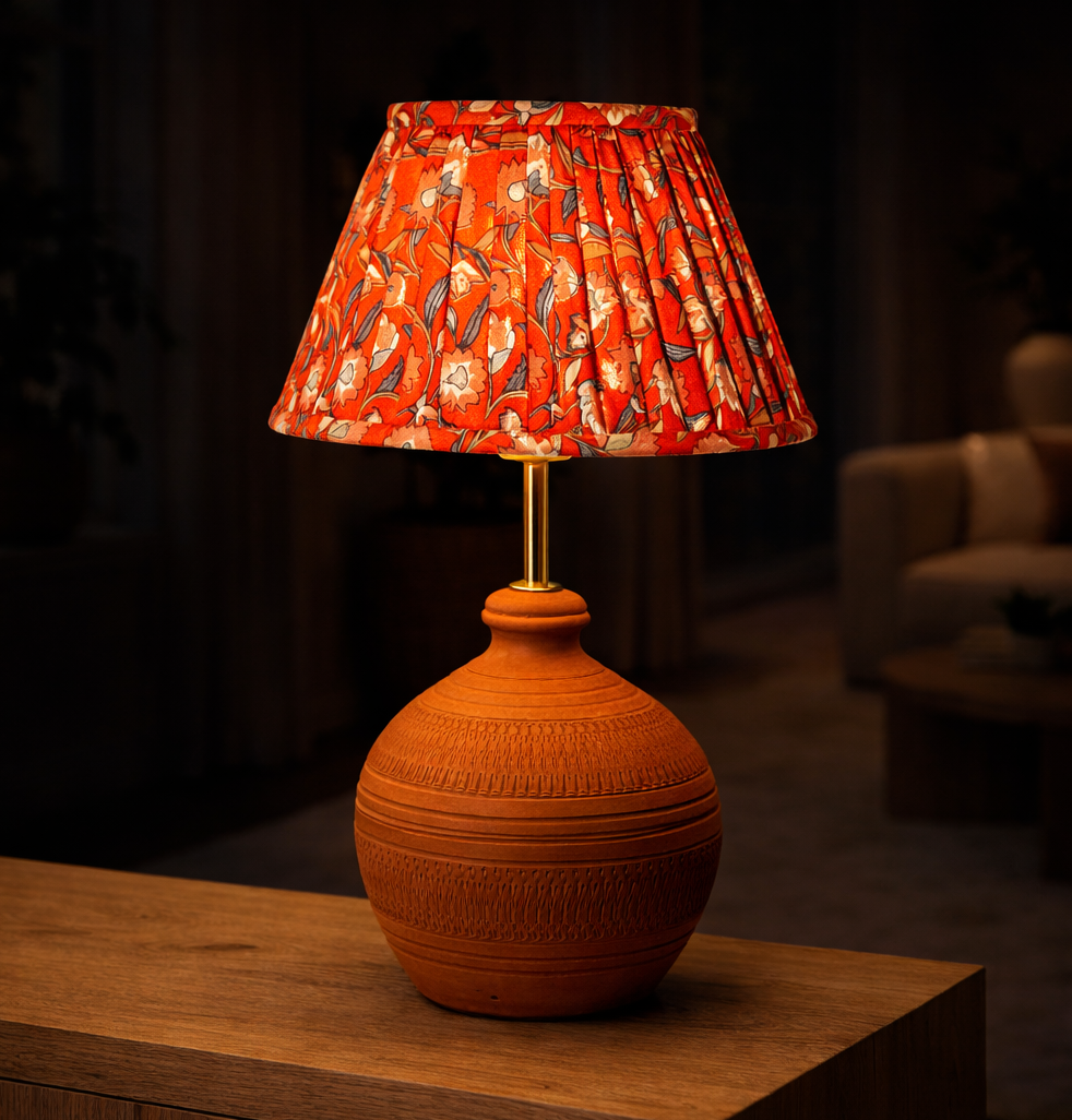 Crimson Floral HE Pleated & Koora Earth Red Combo