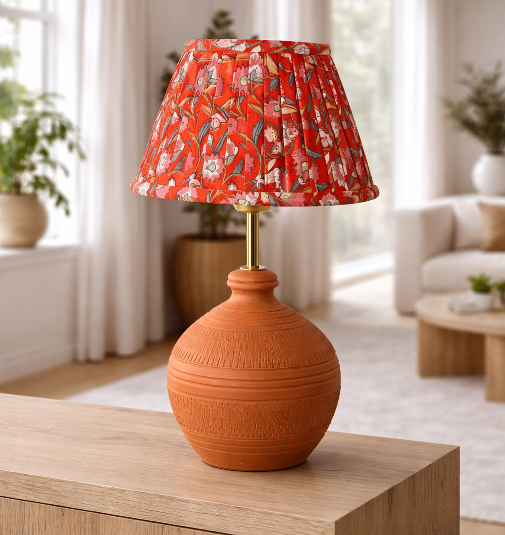 Crimson Floral HE Pleated & Koora Earth Red Combo